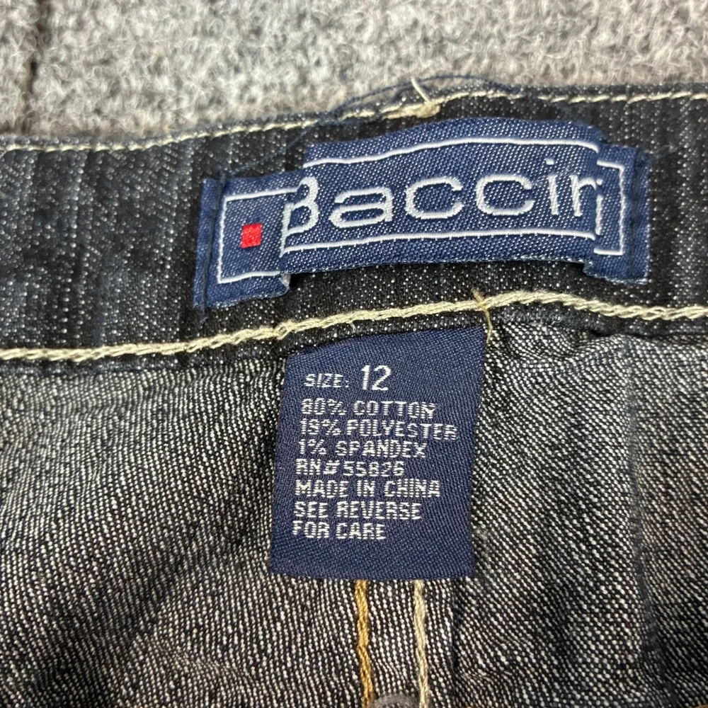 Baccini Womens Dark Wash Straight Leg Embroidered Pocket Denim Jeans Size‎ 12